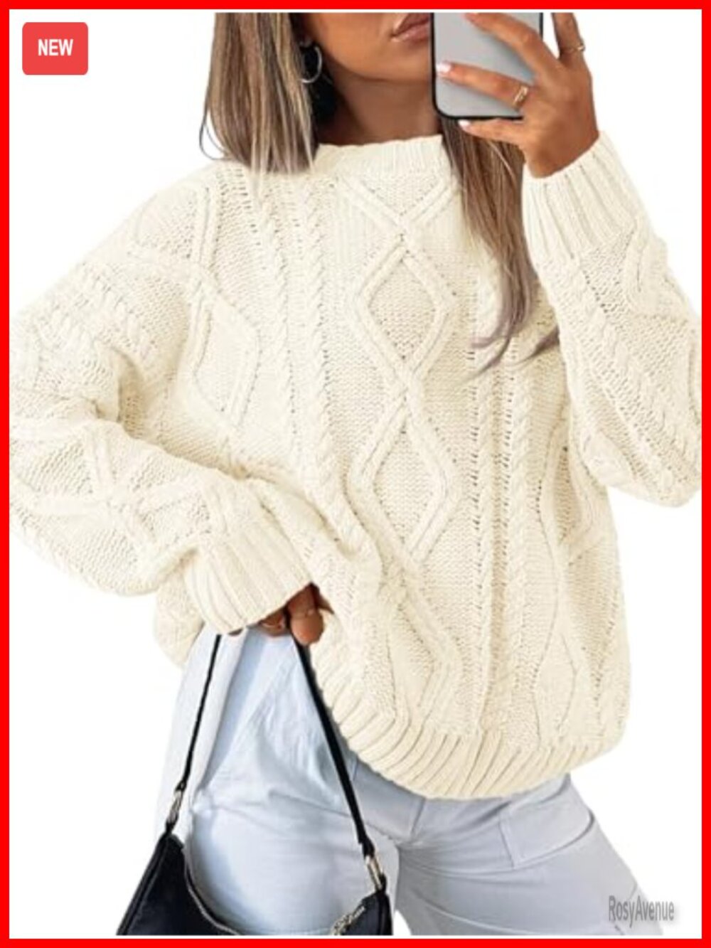 Womens Oversized Cable Knit Chunky Sweater Pullover Crew Neck